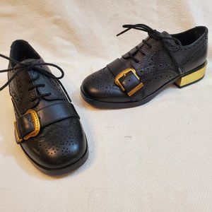 Ash black leather dress loafer, 36 US 6 gold heel
